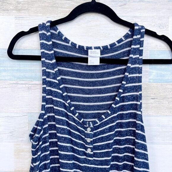 STARS ABOVE Soft Stretchy Hacci Knit Pajama Romper Blue White Striped Womens XS - Picture 2 of 5
